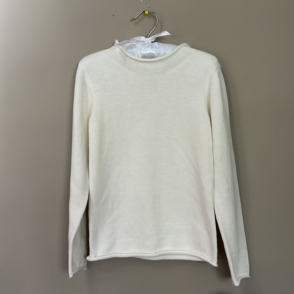 Edgehill Collection Girls Roll Neck Ivory Knit Sweater.